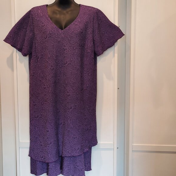 STUDIO C Vintage Purple Paisley V-Neck Butterfly Sleeve Flowy Dress, Size 20 - Picture 7 of 7